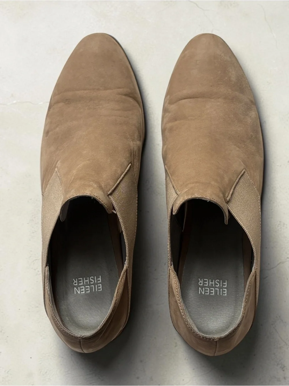 Eileen Fisher Perry Tumbled Nubuck Cutout Booties Tan 9